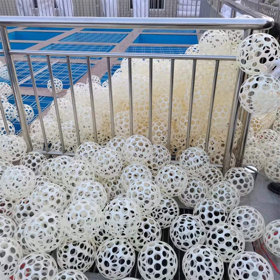 Bulk ABS flocculation balls in the plant yard