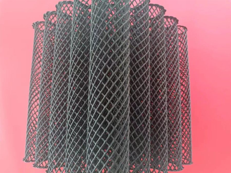 Degassing packing bundle lying diagonally on a coloured background